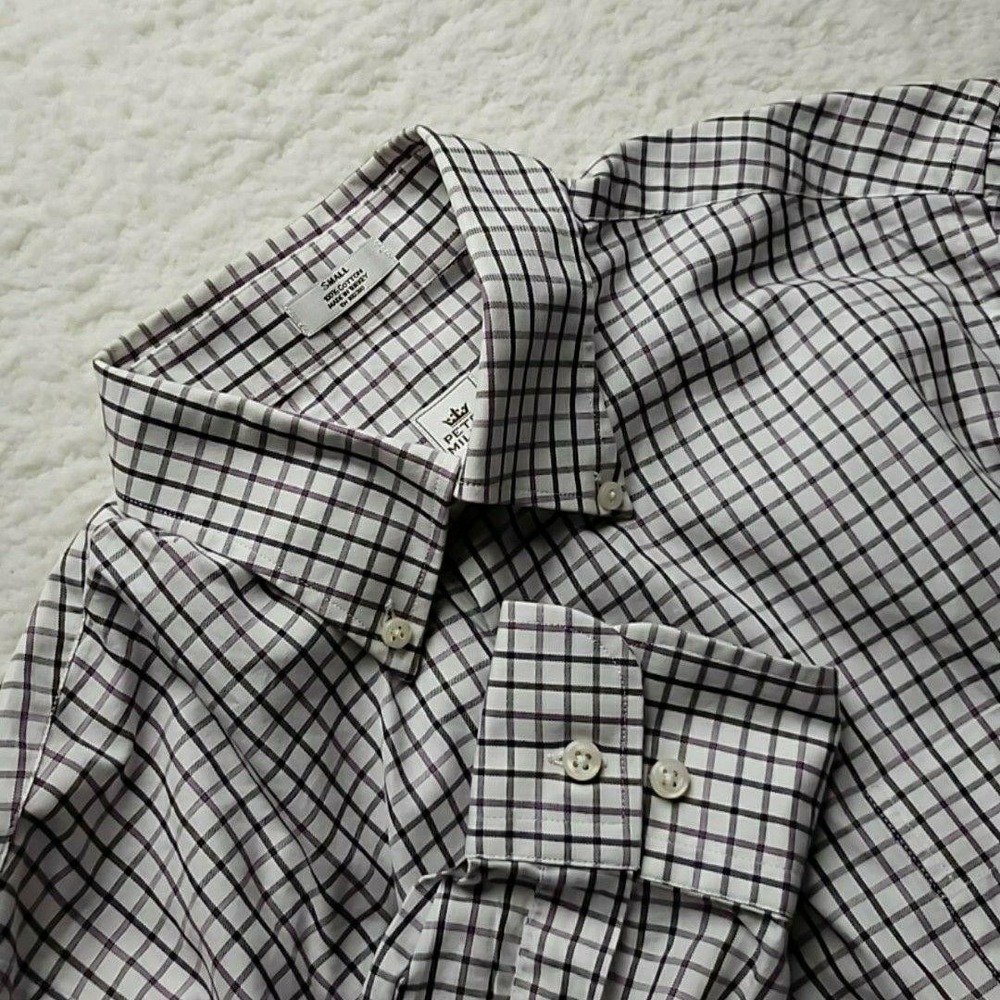 Peter Millar Shirt Mens Small White‎ Purple Check Long Sleeve Button-Down Cotton